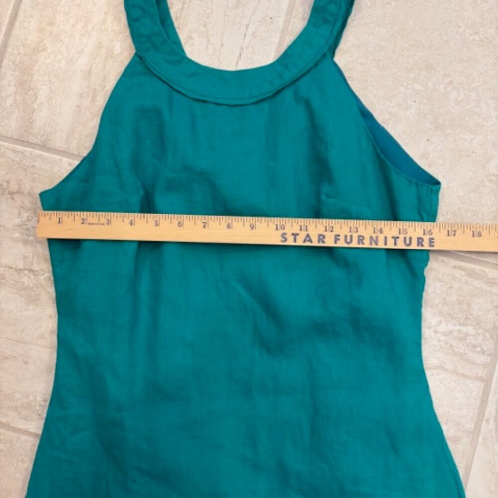Salma 100% Linen Floral Embroidery Green A-line Dress Size Medium Classic Resort - Picture 8 of 9